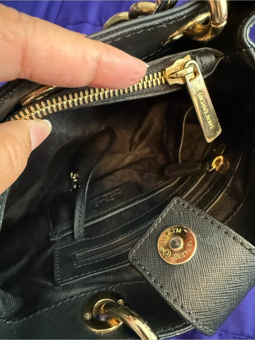 Michael Kors Black Saffiano Satchel with Gold Chain Accents